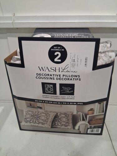 2PK WASHLUXE DECORATIVE SOFT PILLOWS - 22" X 22" - GREY/WHITE (MODEL: 1901552) image 4