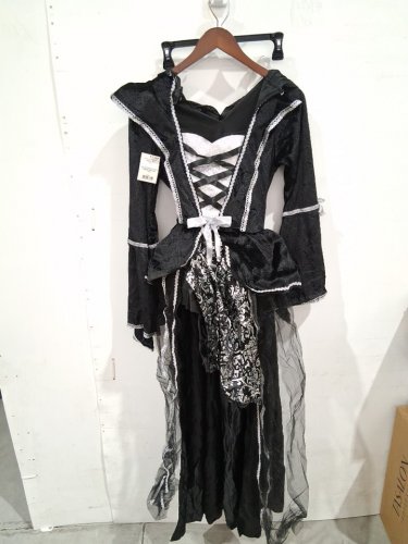 GIRL'S GOTHIC ENCHANTRESS COSTUME DRESS - MEDIUM - BLACK/SILVER (ITEM: 14777M) image 2