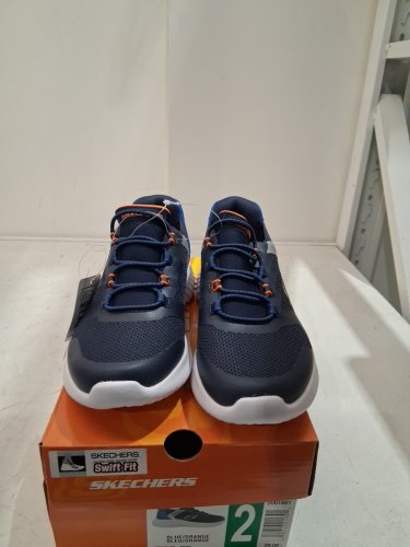 boys sketchers bounder-brisk burst sneaker - size 2 - blue/orange (style: 2001661) image 2
