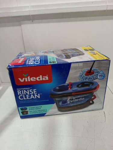 vileda easywring rinseclean spin mop & bucket system with reusable microfiber mophead & extendable handle - blue image 2