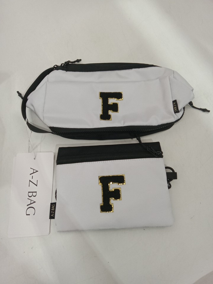 2pc A-Z BAG Travel Toiletry/MAKEUP bag With rfid - bold letter F - white/black image 4