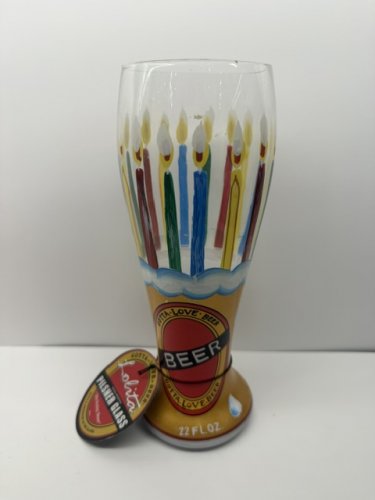 LOLITA PILSNER COLLECTION Birthday "GOTTA LOVE BEER" Hand painted 22 oz GLASS- B1 image 6