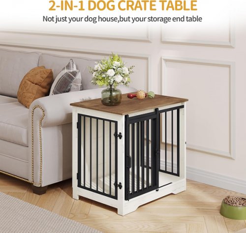 Hzuaneri 2-IN-1 END TABLE WITH BUILT IN Dog Crate - 27" x 19" - DISTRESSED WOOD WHITE/BROWN (MODEL: DFC84314B) image 3