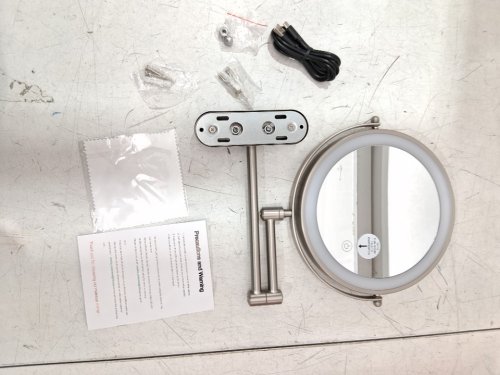 rocollos double sided wall mount Cordless led mirror 10X Magnifying mirror - 8" - silver image 2