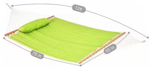2 Person Quilted Fabric Hammock with Pillow - 12FT - Green (Model: HMQF/B09PH4V755) image 2
