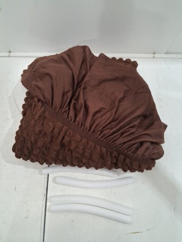 SEERSUCKER STRETCH OTTOMAN SLIP COVER WITH SKIRT - 30" - BROWN image 2