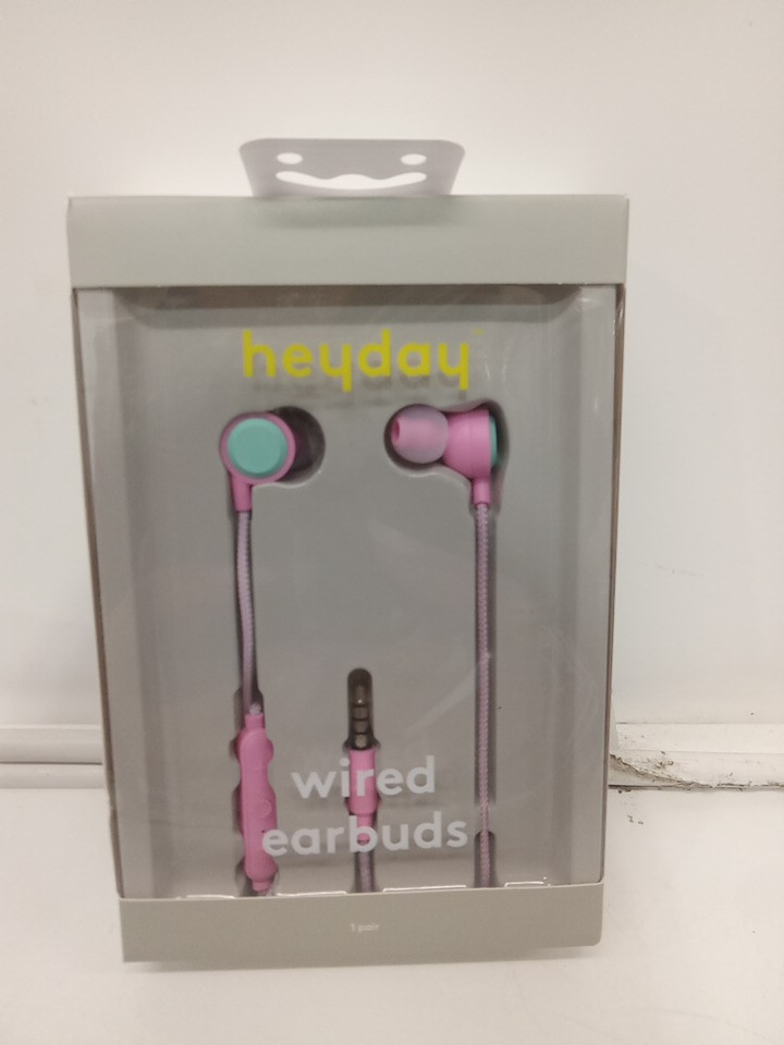 heyday wired earbuds with microphone & extra silicone tips - 3mm aux- candy pink image 2