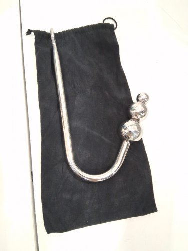 BDSM BONDAGE STEEL ANAL HOOK WITH CARRYING POUCH - SILVER image 2