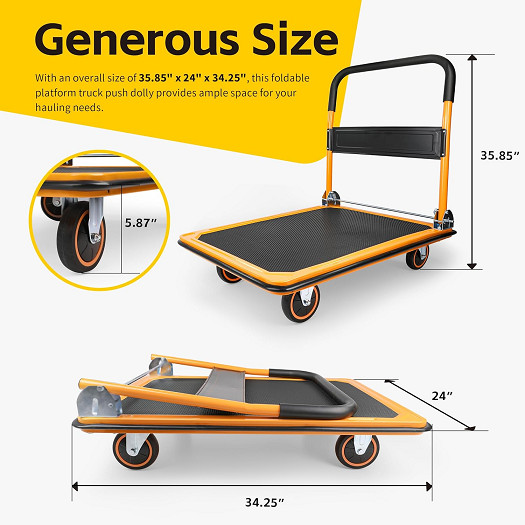 MAXWORKS FOLDING PLATFORM TRUCK Push Dolly With Swivel Wheels - 660lbs cap - Yellow/Black (MODEL: 80877) image 2