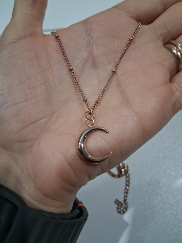 Plain half-moon pendant beaded chain necklace - 20" - 22"/15mm pendant - rose gold image 4