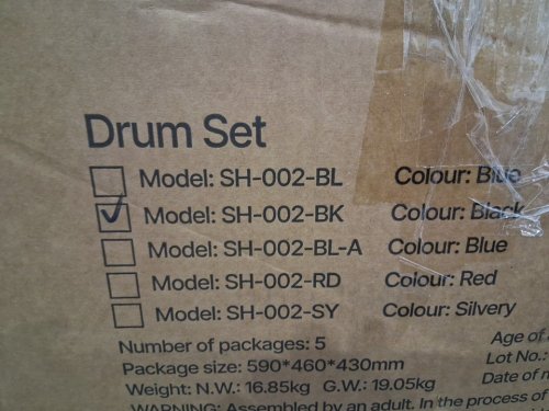 5pc kid's beginners drum set - bass drum, toms, snare and cymbals - black/white (model: sh-002-bk) image 6