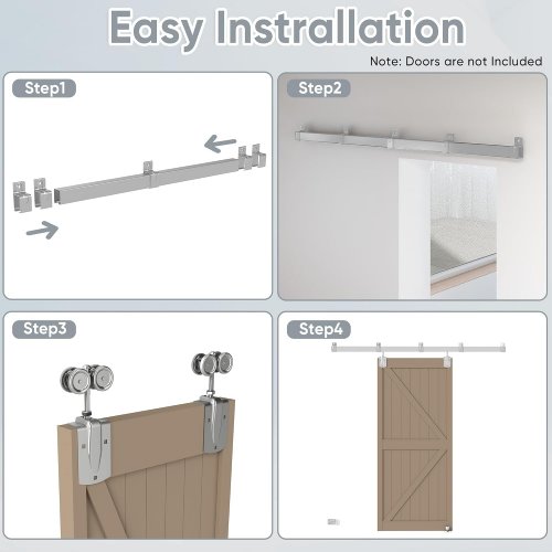 JUBEST Box Rail Exterior Barn Door Hardware Kit DOOR NOT INCLUDED - 6FT 450LBS - SILVER (MODEL: TSQAL11-6FT-B) image 2