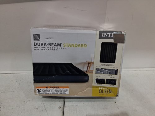 INTEX Dura-Beam Fiber-Tech Vinyl Standard Downy Air Mattress with Plush Top and 2-in-1 Valve - 10" QUEEN - blue/grey image 2