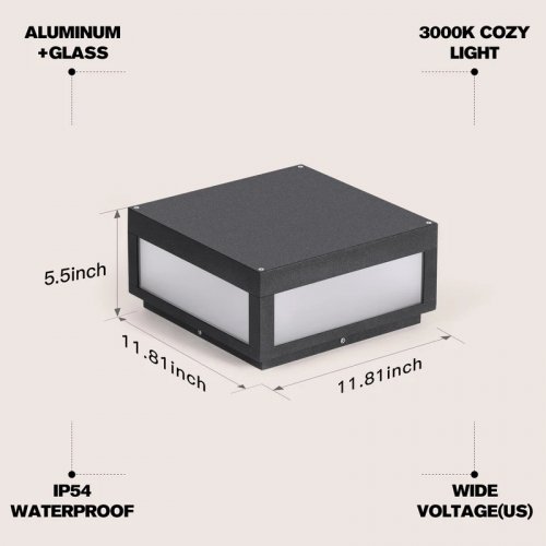 Smplhavn Waterproof Outdoor Pillar Column Post Light - 12" x 5.5" - e26 bulb - 3000k - Black image 2