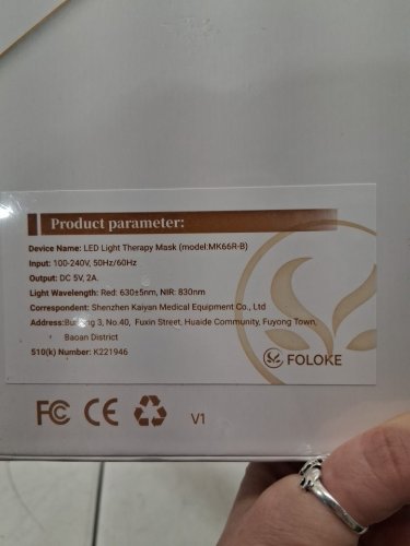FOLOKE LED LIGHT THERAPY SKIN CARE MASK - BLACK (MODEL: mk66r-b) image 3