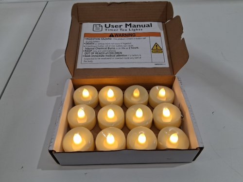 12PK UNBRANDED FLICKERING FLAMELESS BATTERY OPERATED TEA LIGHTS - IVory image 3