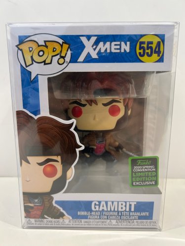 Funko pop! **2020 spring convention ** x-men - gambit bobble head (#554) **plastic protector cover** image 2