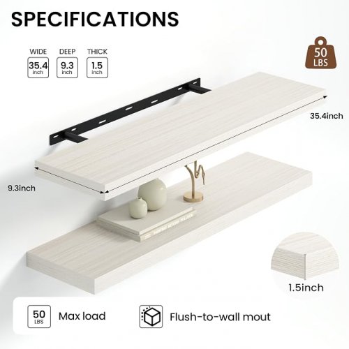 2PK HEIMLOVE flush mount FLOATING SHELF - 9.3" x 36" - Birch (model: D72VP) image 3