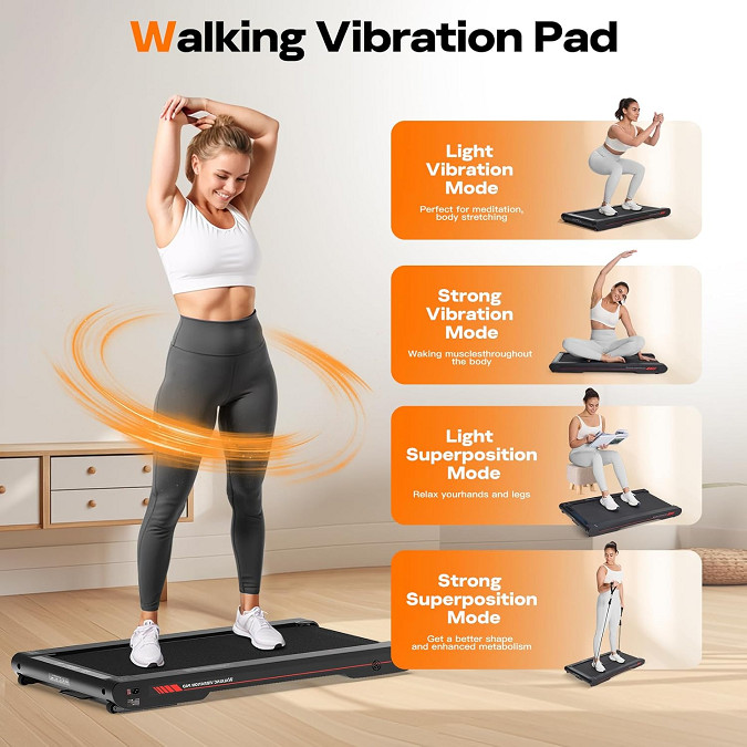 Sperax 4-In-1 Walking Treadmill with Incline - Vibration Pad With Remote Control and APP - Black/Red (Model: RM-02) image 3