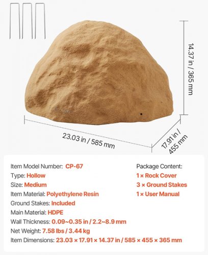OUTDOOR Lightweight & Weather-Resistant hollow Artificial Boulder Décor - 23" X 18" X 14" - Sandy Brown (MODEL: CP-67) image 2