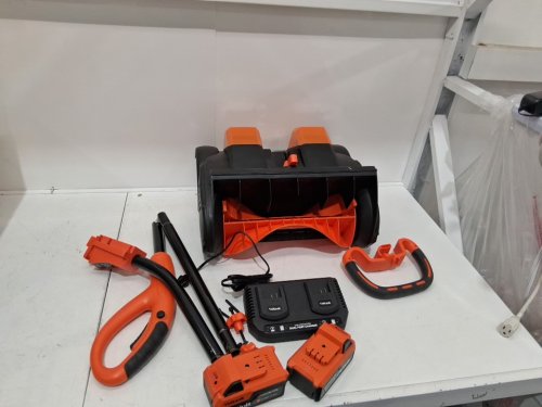 voltask cordless snow shovel with wheels 2 batteries and charger- 48V, 15.7"W x 8"D, 2 24V batteries, 4-ah- orange/black (model: ss-40a-x-az) image 3