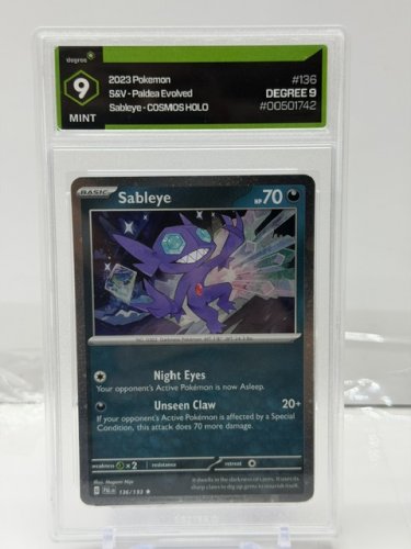 DEGREE GRADED 9 MINT 2023 POKEMON S&V PALDEA EVOLVED SABLEYE COSMOS HOLO CARD #136/193 image 2