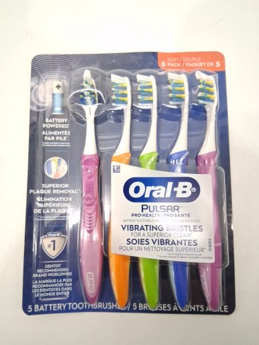 5pk oral-b pulsar pro- health battery powered toothbrushes - soft - assorted colors image 2