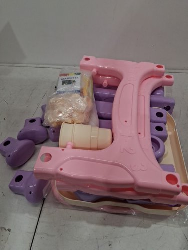 Double Sided Adjustable Kids Art Easel with Magnetic White Board, Chalk Board Stand 34"-26" - purple/pink/beige image 3