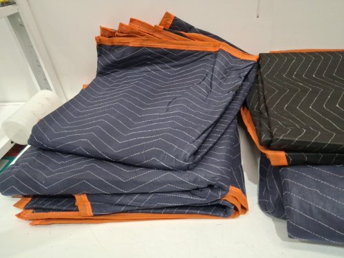 9pk heavy duty moving blankets - 80" x 72" - non-woven & recycled cotton packing blanket - blue/orange/black (model: yb085-35) image 6
