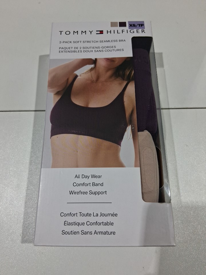 2PK WOMEN'S TOMMY HILFIGER SOFT STRETCH SEAMLESS WIREFREE BRA - EXTRA SMALL - TAN/MAROON image 2