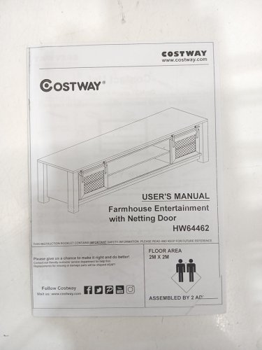 Costway farmhouse TV Stand Entertainment Centre with sliding doors - for TVs up to 65"  - 59" - Brown (model: hw64462CF) image 7