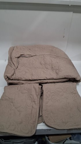 3PC Madison Park Quebec Split Corner Quilted Bedspread set - fuul/queen - khaki brown (model: mp13-6478) image 3