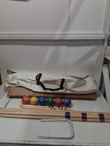 ropota six player croquet set qith wooden mallets and carrying bag - 35" - brown/multicolored image 3