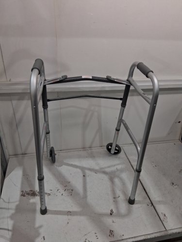 MEDLINE GUARDIAN ADJUSTABLE ALUMINUM 2-BUTTON FOLDING WALKER - 300LBS CAPACITY - GREY (MODEL: MDS86410W54H) image 3