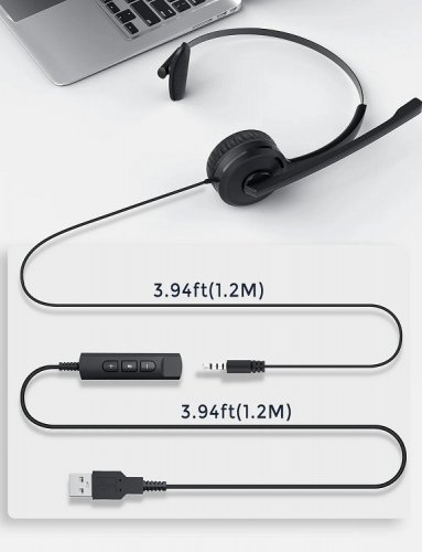 MPOW Single Sided Wired USB Headset with microphone - Black (Model: BH323A)) image 2
