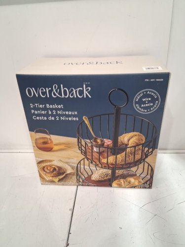 over & back 2-tier wire metal fruit basket - black/acacia wood (model : 1986459) image 2