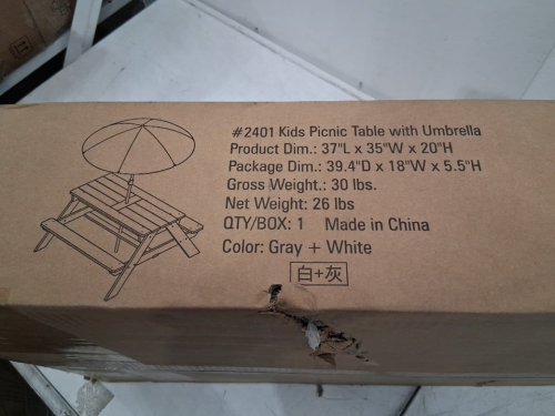 Kids Picnic Table WITH UMBRELLA - 37" X 35" X 20" - GREY/WHITE (MODEL: 2401 ) image 5