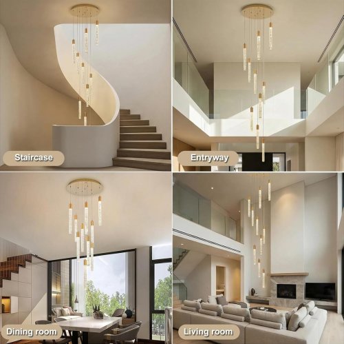 GEADI 10-Light Modern Crystal High Ceiling adjustable Chandelier - 3000-6000K - gold/clear (model: B0FVXVJ1WC) image 3
