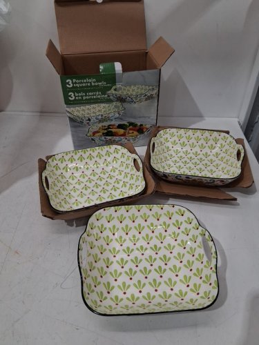 3pk square porcelain bowls with handles - 8.6" x 7.7" x 2.7" - white/multicolored - (model: 179606) image 2