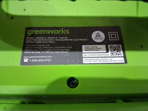 GREENWORKS 13 AMP 14" CORDED DETHATCHER (MODEL: DHA103) image 7