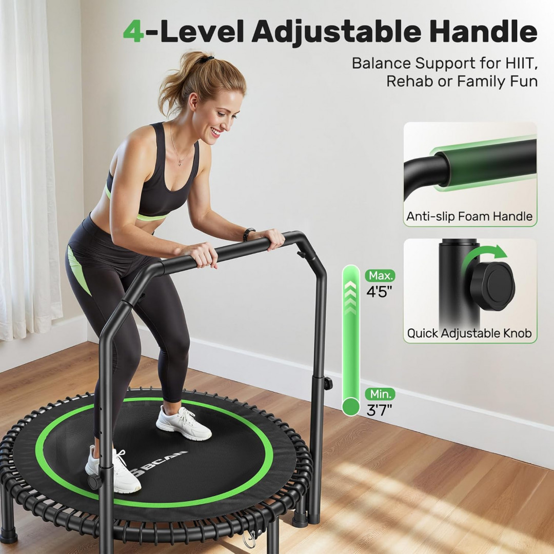 bcan Foldable Mini Trampoline with Adjustable Handlebar - 40" - 450LB CAP - green/black (model: tx-6232c/40in) image 2