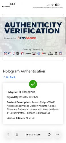 *SIGNED* mens nhl WrestleMania WWE las Vegas 41 Roman reigns Vegas golden knights jersey - size 56 - fanatics COA - 22 of 41 image 2