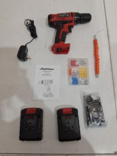 pulituo battery powered cordless drill with led light - red (model: dc7720s) image 3