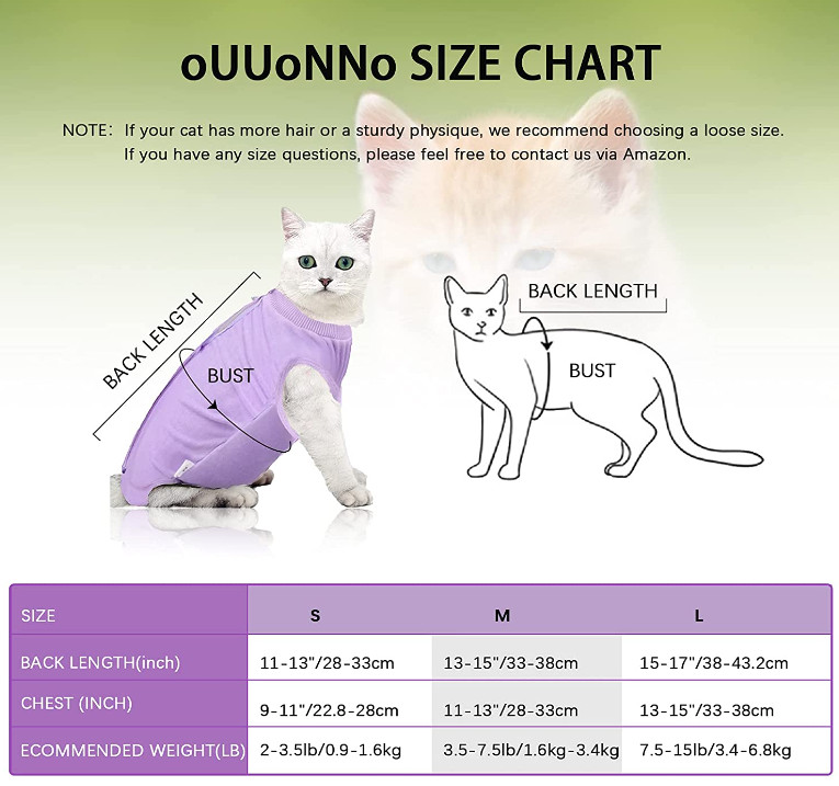 OUUONNO DOG/CAT SURGERY INJURY RECOVERY SUIT - SMALL - LIGHT PURPLE image 2