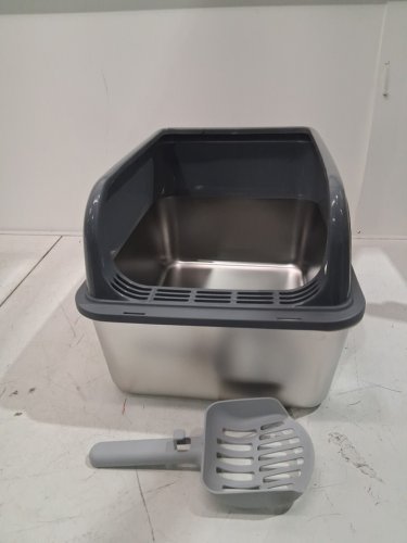 MEOW!! STAINLESS STEEL CAT LITTER BOX - LARGE (23.5"X10.9" - GREY image 2