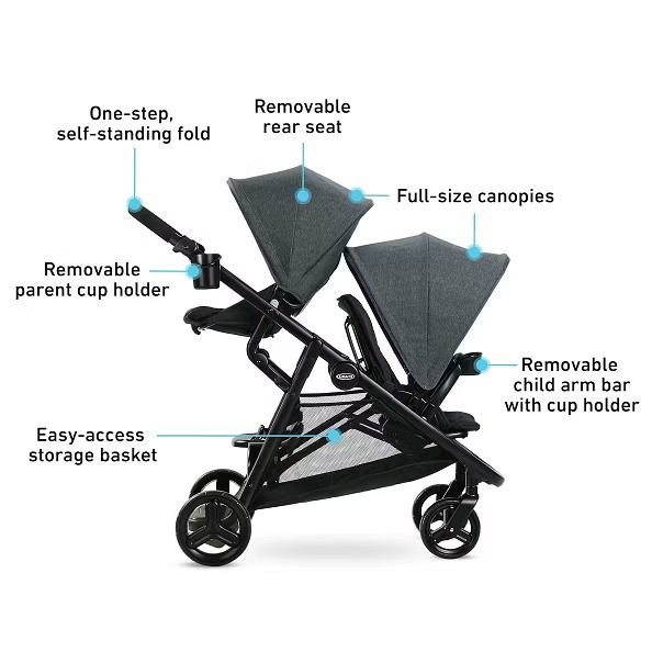 Graco Ready2Grow 2.0 Double Stroller with Two Full Seats, Parent & Child Cup Holders and Large Storage Basket - BLACK (model: 2140042) image 3