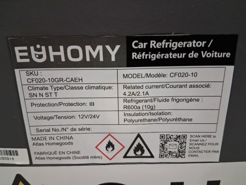 EUHOMY CAR REFRIGERATOR COMPRESSOR ELECTRIC COOLER WITH APP CONTROL - 12V - 10L - BLACK/GREY (MODEL: CF020-10GR-CAEH) image 3