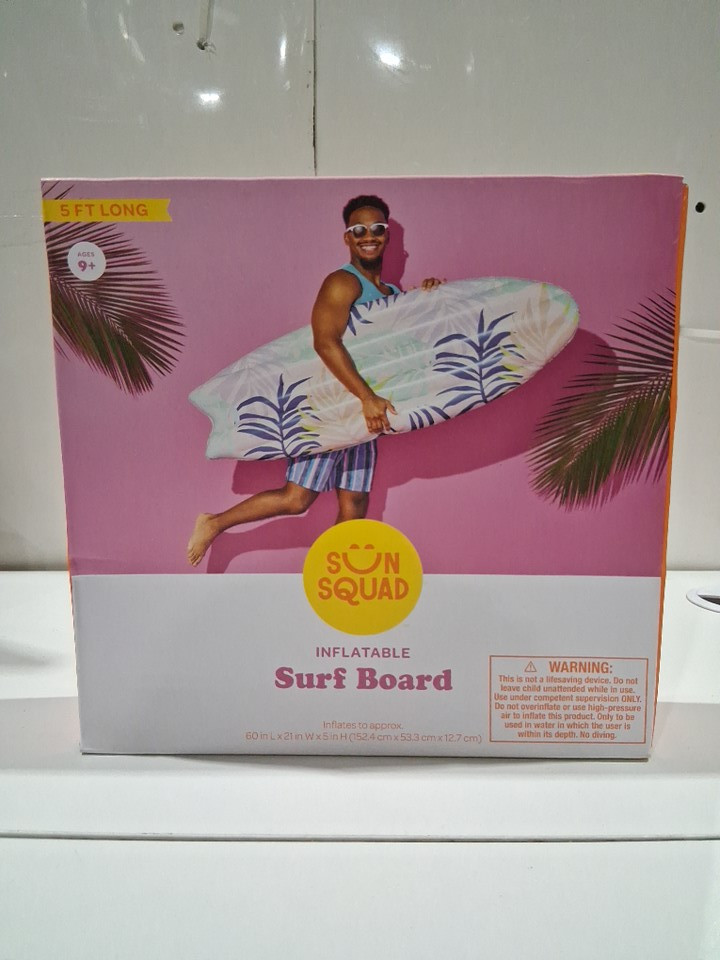 SUN SQUAD INFLATABLE SURF BOARD - 5FT LONG (60"L X 21"W X 5"H) - PASTEL LEAVES image 2