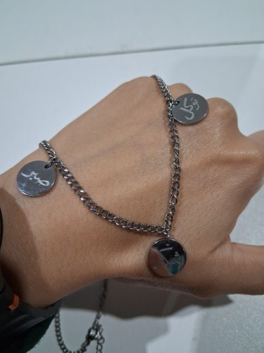 minimalistic calligraphy "صبر,شكر, تَوَكُّل (Trust in God, Gratitude, Patience)" coin pendant cuban chain necklace -12mm each pendant/18" - 20" - silver image 4