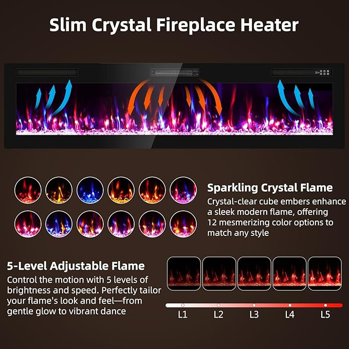 Zionheat Electric Fireplace insert - 1500W - 72" - black (model: hkfp006-72h) image 2